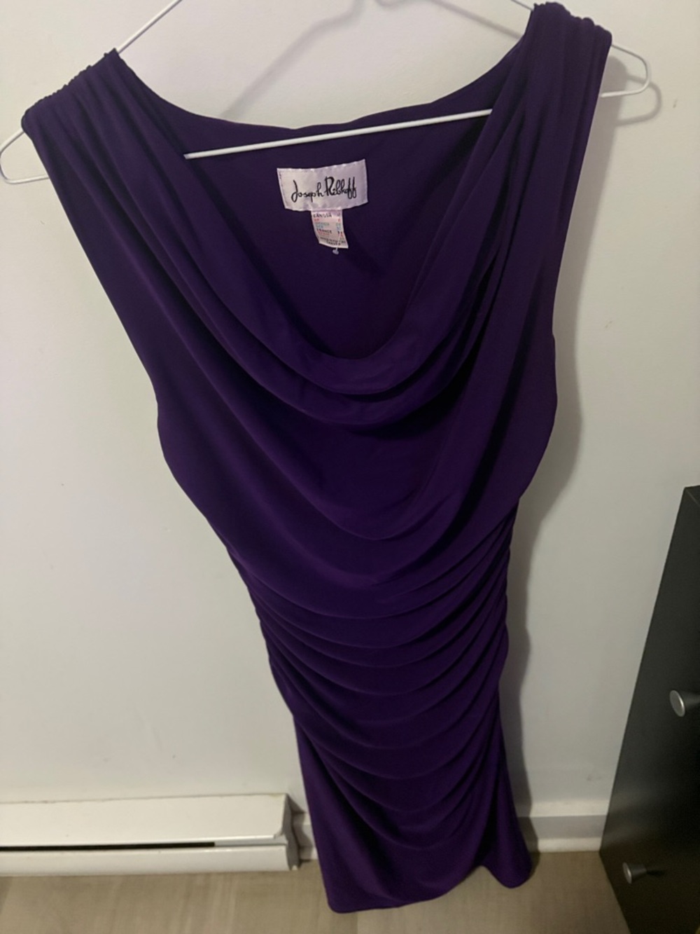Joseph Ribkoff Deep Purple One-Shoulder Draped Dress